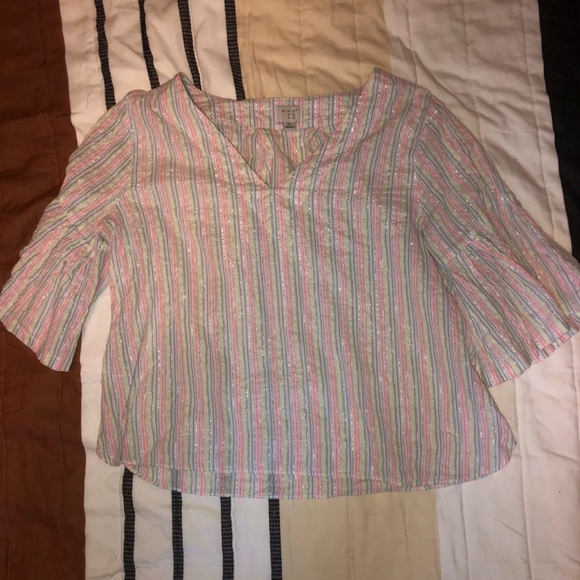 A New Day Women’s Size XL Multicolor Striped Bell Sleeve Shirt Blouse - Picture 1 of 4